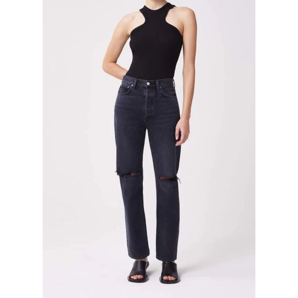 AGOLDE 27 90's Pinch Waist black high rise jean Faded Black Denim Button Fly